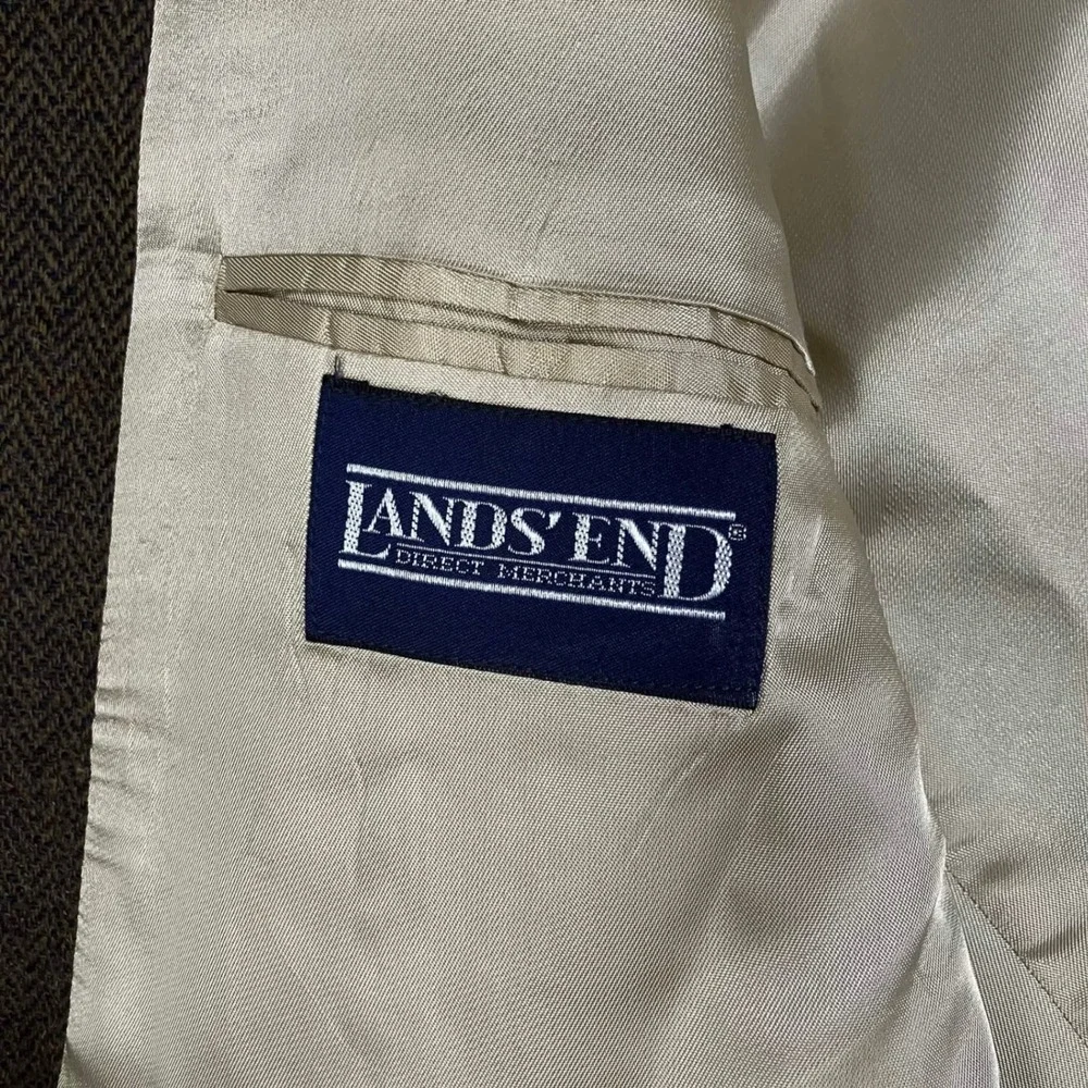 Vintage Lands End Tweed Blazer Wool Sport Coat 44R Made in USA Academia Preppy